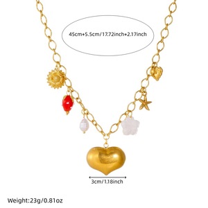Gold Plated Heart Pendant Necklace Stainless Steel Sunflower Starfish Charm Clavicle Chain Gift Jewelry N3843 - Product Image 4