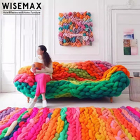WISEMAX FURNITURE Canapé de loisirs coloré au design créatif sectionnel en bois massif velours tressé ensemble de canapés pour le salon