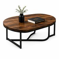 Table basse ovale contemporaine avec plateau en bois de noyer et base en métal noir élégante pour salon et mobilier de séjour
