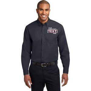 Chemise boutonnée à manches longues personnalisée pour homme, coupe classique, broderie personnalisée, entretien facile, chemise habillée - Product Image 1