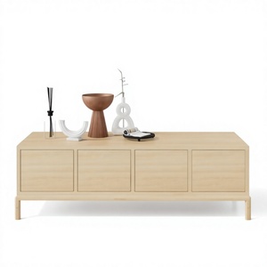 Minimalist Solid Wood Living Room <b>Cabinet</b> with 4 Flat Panel Doors Modern Storage Furniture for Home Decor - Product Image 1