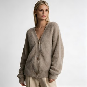 <span class=keywords><strong>Pull</strong></span> décontracté ample à col en <span class=keywords><strong>V</strong></span> et manches longues pour femme, idéal automne-hiver, avec logo et taille personnalisables (ODM/OEM) - Product Image 1