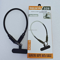 Câble de charge rapide 6A Type-C vers C/L de 30 cm en corde tressée noire, à suspendre au cou, avec conducteur en cuivre pur pour iPhone 14/15/16 Pro Max