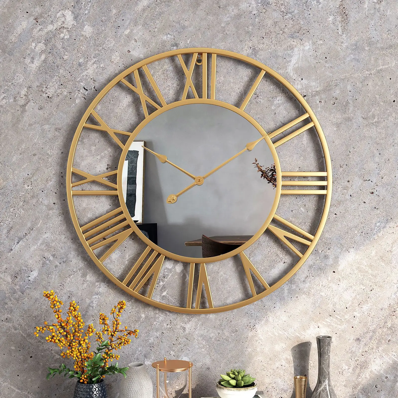 Modern 3D Large Wall Clock Roman Numerals Retro Round Metal Iron Accurate Silent Nordic Hanging Ornament Living Room Decor Clock