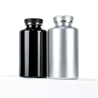 Flacon à pilules en PET noir, vert foncé, argenté, avec capuchon extérieur transparent et bordure dorée, pot vide pour emballage de capsules, comprimés et vitamines
