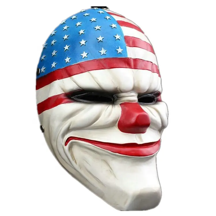 Maschera Horror di Halloween con maschera da giorno di paga in resina vecchia testa da Clown bandiera rossa in maschera forniture