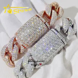 New Design Big Stone Clasp Solid Silver 925 Hip Hop Iced Out Cuban link Bracelet 20MM With Moissanite Diamond Pass Diamond Teste