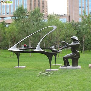 Arte musicale a grandezza naturale statua di uomo astratto pianoforte che suona scultura in bronzo - Product Image 1