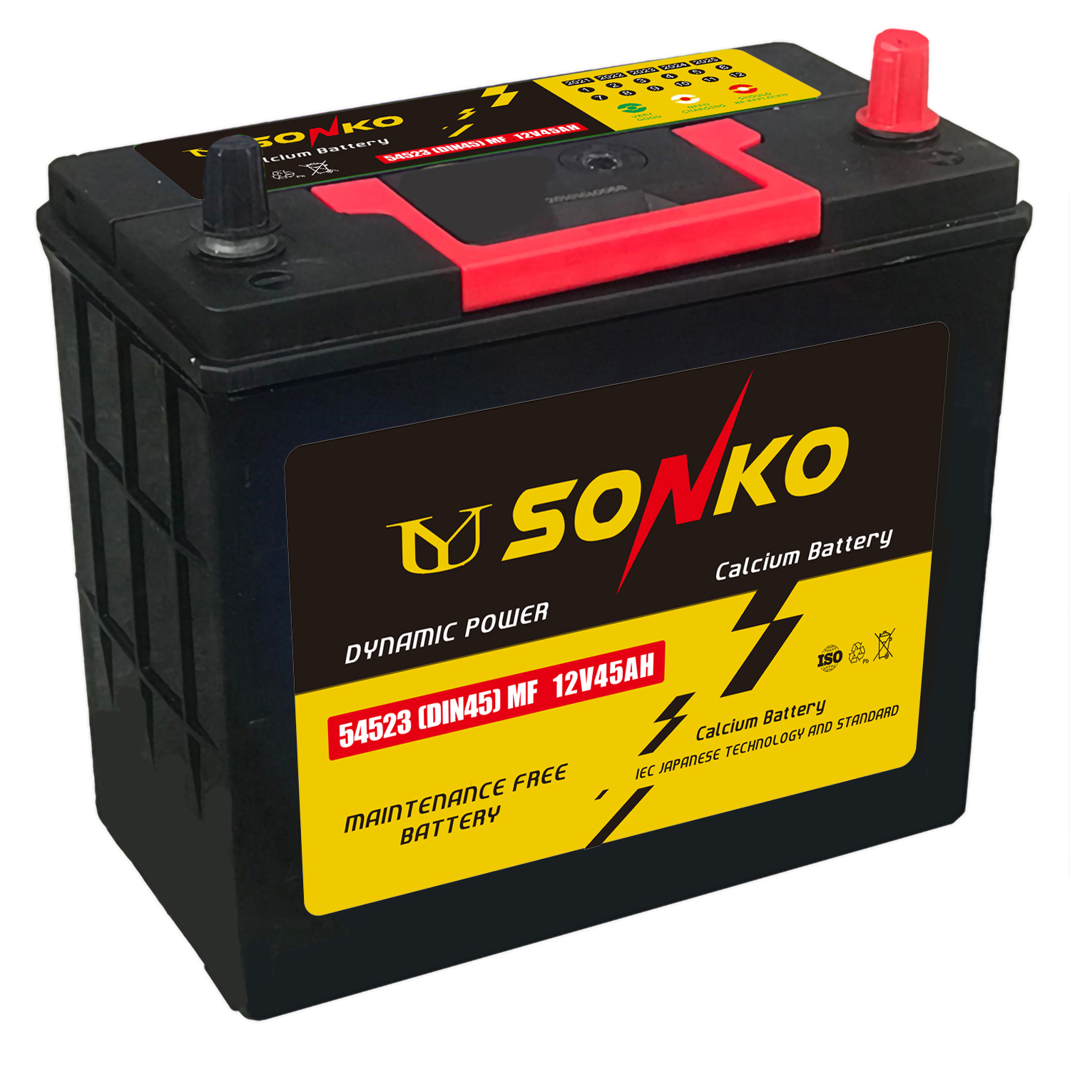 Стандарт DIN 12v автомобильный аккумулятор 54523(DIN45L-MF) транспортного средства аккумуляторы MF грузовик запуска автомобильного аккумулятора