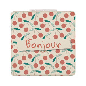 Miroir de poche compact en cuir PU à motif de fruits, double face, pliable, portable, avec citations inspirantes, vente en gros - Product Image 1