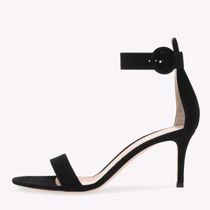 Sandales à talons aiguilles en daim pour femmes, à bout ouvert, avec bride de cheville et boucle, style minimaliste, pour sorties, vente en gros OEM - Product Image 6
