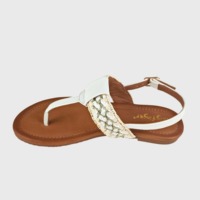Sandales plates tressées bohèmes à lanière en T et entre-doigts pour femme, ajustables, à bride arrière, pour l'extérieur, l'été et la plage