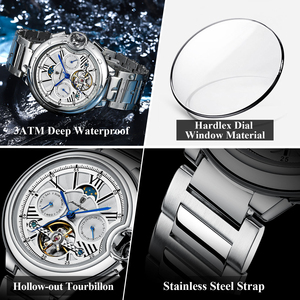 Reloj Mecánico Automático de Lujo Poedagar con Tourbillon Hueco, Resistente al Agua, Luminoso, de Acero Inoxidable para Hombre - Product Image 3