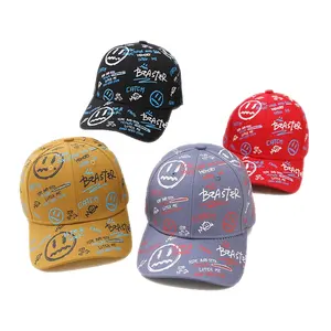 Wholesale in stock drop shipping high quality top hot sale children summer sports hats with silk print design kids caps printed