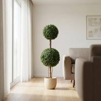 Boules de gazon artificielles hautes en buis double, résistantes aux UV, plantes d'intérieur/extérieur en bois naturel pour la décoration, vente en gros