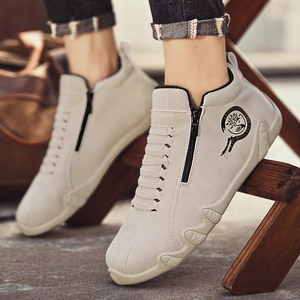 Chaussures décontractées pour hommes, bottes courtes à fermeture éclair latérale, chaussures polyvalentes à semelle plate en cuir PU pour le printemps et les sports de plein air - Product Image 1