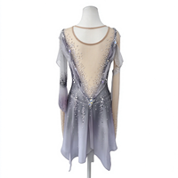 Robe de patinage et de danse dégradé gris-violet, manches longues en maille, dos nu orné de strass, pour enfants et adultes, compétition et performance