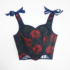 Corset Renaissance Personnalisé avec Baleines, Style du XVIIIe Siècle, pour Costume, Motif Rose Rouge Marine sur Bustier - Product Image 4