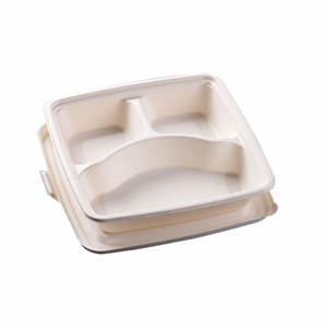 Ensemble de vaisselle JN écologique compostable personnalisé assiettes à bagasse jetables en papier kraft à 4 compartiments emballage de canne à sucre - Product Image 4
