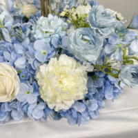 Fleurs décoratives bleues artificielles, couronnes et plantes bleu clair pivoine hortensia couronne de fleurs en soie mélangée centre de table