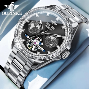 Montre homme OUPINKE 3280, automatique, mécanique, étanche, avec diamants, date, squelette, design tendance. - Product Image 1