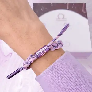 Pulseira do zodíaco para mulheres e homens, mais novo bracelete colorido de leão, corda tecido ajustável, pulseiras horóscopo de casais