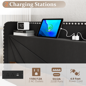 Queen Adjustable Bed Frame <strong>USB</strong> Type-C Charging <strong>Ports</strong> Modern Style Metal <strong>Upholstered</strong> Platform Padded <strong>Headboard</strong> Storage Drawers - Product Image 3