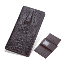 Dompet Kulit PU Pola Buaya Anti-RFID untuk Pria Vintage, Tahan Air, Multifungsi, Desain Panjang Kompak dari Bahan Polyester