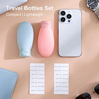 Bouteilles de voyage portables de 60 ml, flacons de lotion transparents en PE, anti-fuite, rechargeables, avec bouchons à clapet, pochette de transport, articles de toilette