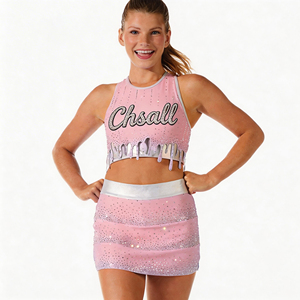 Top <span class=keywords><strong>con</strong></span> Orlo Tagliato al Laser e Design Stampato, Logo Personalizzato, Strass Rosa, Magliette e Top per Allenamento Cheerleading, Uniforme - Product Image 4