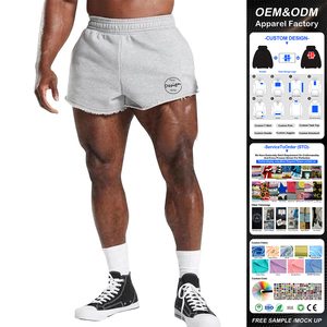 Pantalones cortos de algodón para hombre JL1121C personalizados para correr, pantalones cortos de rizo francés con bolsillos, informales, holgados, para el sudor, grises - Product Image 1