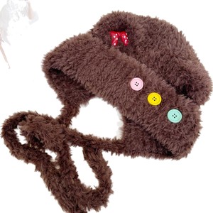 Plush Earflap <b>Hat</b> With Four Color Buttons Thickened Warm Windproof Unisex Winter <b>Beanie</b> 56-58Cm Cute Style - Product Image 5