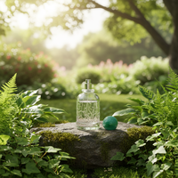 Flacon de parfum en verre transparent haut de gamme de 100 ml, rond, avec motif cerf en relief, pulvérisateur à sertir à ouverture retardée et bouchon à bille