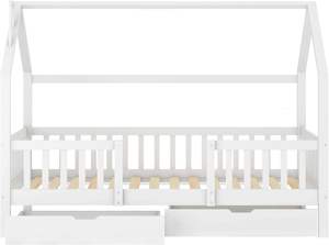 <span class=keywords><strong>Letto</strong></span> per bambini in legno massello 140X200 <span class=keywords><strong>cm</strong></span> camino in pino materassi robusta Base a doghe bianca con due cassetti - Product Image 2