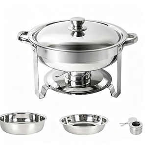 Recipiente para Calentar Comida Tipo Buffet, Redondo, <span class=keywords><strong>de</strong></span> Acero Inoxidable Plateado, <span class=keywords><strong>de</strong></span> Gran Capacidad (4.5L), para Desayunos <span class=keywords><strong>de</strong></span> Hotel - Product Image 3