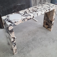 Table console moderne en marbre brillant, veinures noires et blanches naturelles, en travertin en forme de U, pour salon d'appartement