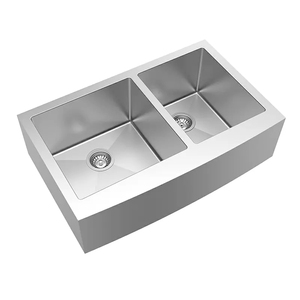 Évier de cuisine moderne à double cuve carrée, conçu avec un design incurvé, à paroi intérieure lisse et à débordement profond, sur mesure - Product Image 2