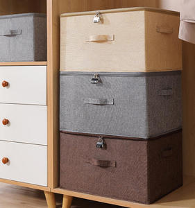 45*35*30 cm Cotton Linen <b>Storage</b> Box with Lock for <b>Clothes</b> and Toys - Product Image 2