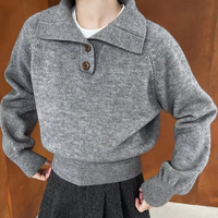 Pull en maille respirant pour femme, style coréen, boutonné, couleur unie, en polyester, idéal pour l'hiver