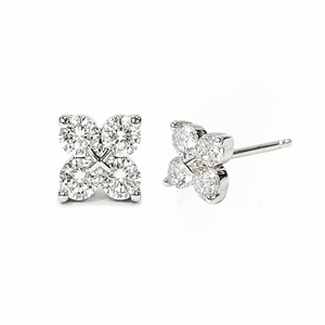 Pendientes Elegantes con Trébol de Cuatro Hojas, Oro Blanco Sólido de Dieciocho Quilates, con Ocho Diamantes Redondos Brillantes Cultivados en Laboratorio - Product Image 3