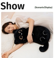 Peluche chat siamois super douce à motif dessin au trait, transfrontalière, coussin de sommeil et d'étreinte, poupée chat calico noir, coussin de siège, cadeau