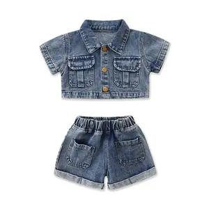 New Arrived Summer Girl Denim Children Clothes Outfit 2 Pieces Set