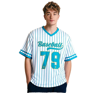 Maillot de baseball rétro Fanshi pour équipe, short 100 % polyester, jacquard personnalisé, rayures bleues, ensemble uniforme blanc France, séchage rapide - Product Image 1