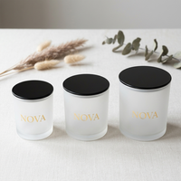 Pot à bougie en verre blanc givré de 10 oz avec couvercle pour la décoration de la maison et Noël, pour la fabrication de bougies, pot à bougie avec couvercle