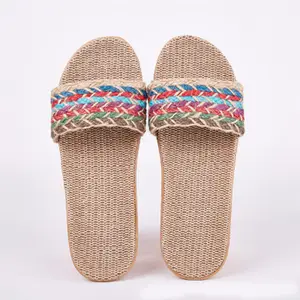 Linen slippers at home in the bedroom male and female summer lovers slippery soft bottom fashion slippers wholesale