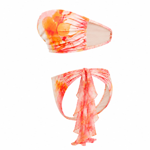 Conjunto de bikini con top tipo tubo estampado, traje de baño fruncido de dos piezas para mujer - Product Image 3
