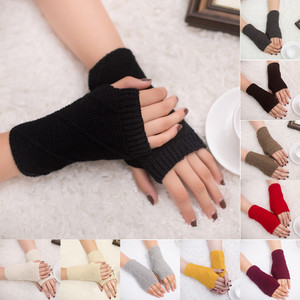 Gants en tricot pour femmes, mi-longs, automne-hiver, demi-doigts, chauffe-mains, <span class=keywords><strong>mitaines</strong></span> douces en forme de losange, manches de bras pour filles - Product Image 2