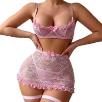Ensemble de lingerie sexy YYUe en dentelle brodée, maille transparente froncée, style européen et américain