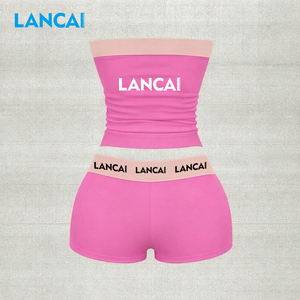 Lancai Y2k Custom Women's 2-piece Summer Set Screen Printing Tube Top Short with Shorts Loungewear Women Sets Manufacturer - Product Image 2