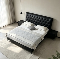 Cadre de lit rembourré noir moderne avec tête de lit capitonnée, lit plateforme pour chambre principale, hôtel, appartement, maison